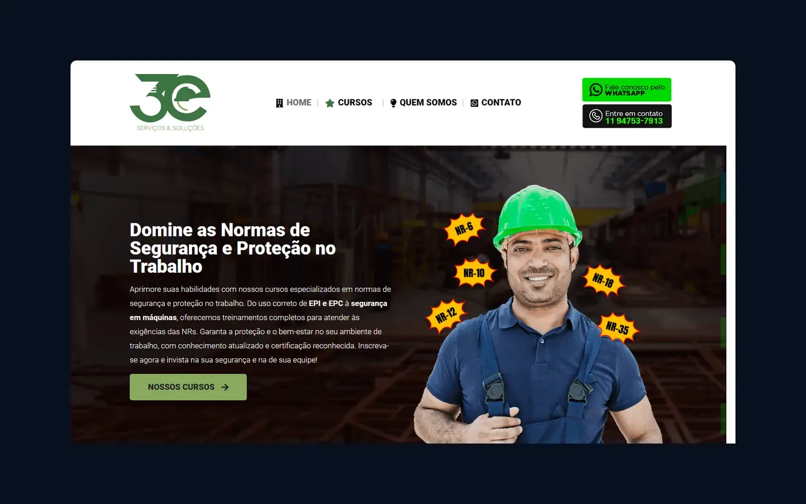 Site de 3E SST em janela de navegador