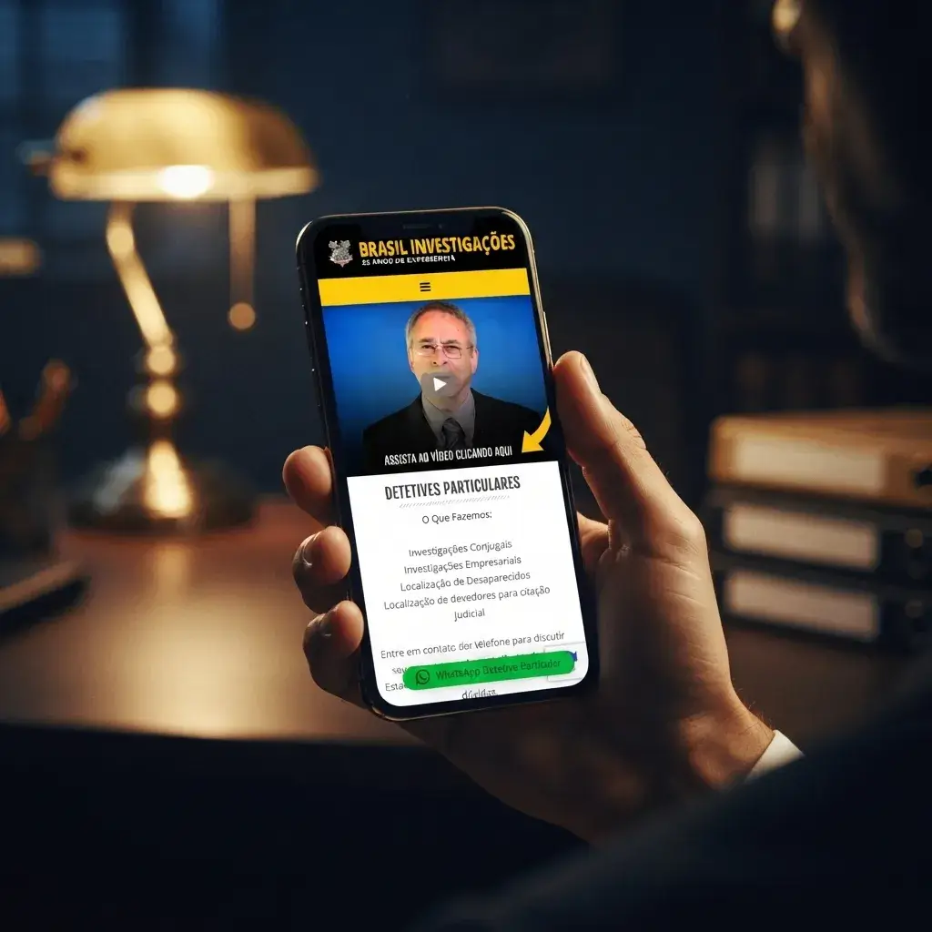 Versão mobile do site de BR Detetive Particular em uso