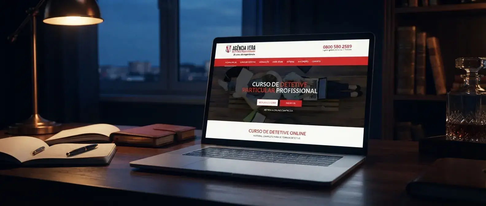 Site de Curso de Detetive em uso no ambiente do negócio