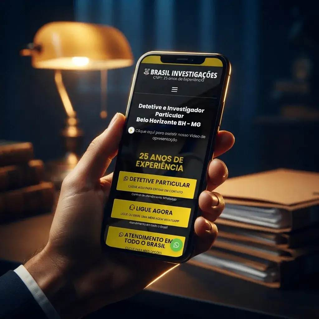 Versão mobile do site de Detetive MG em uso