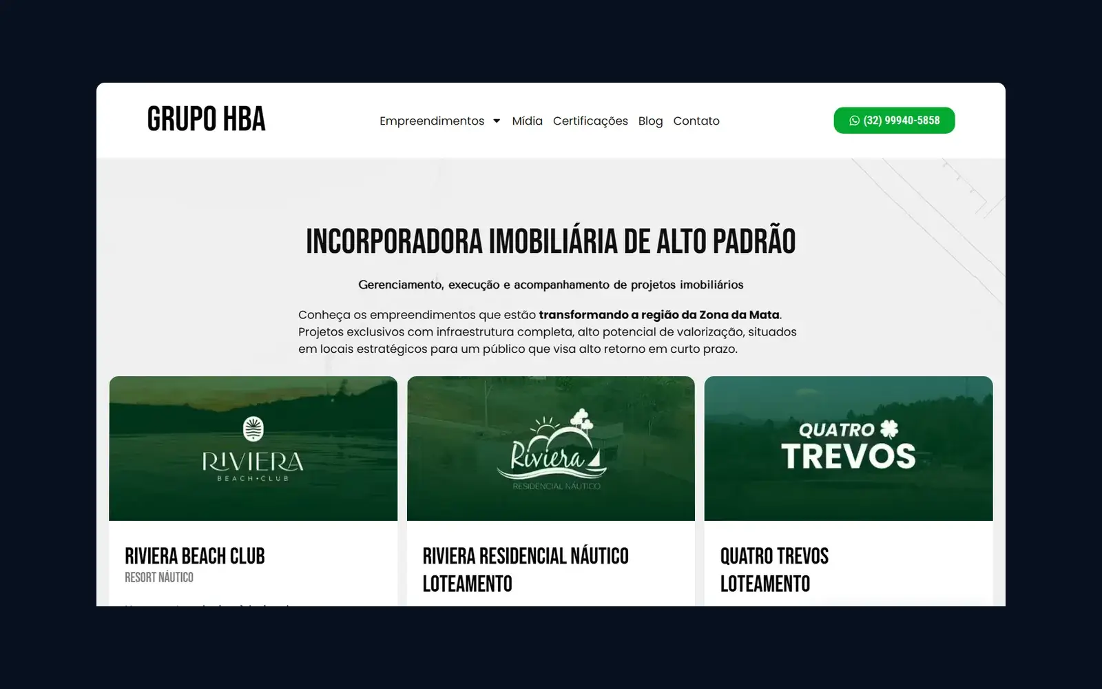 Site de GHBA em janela de navegador