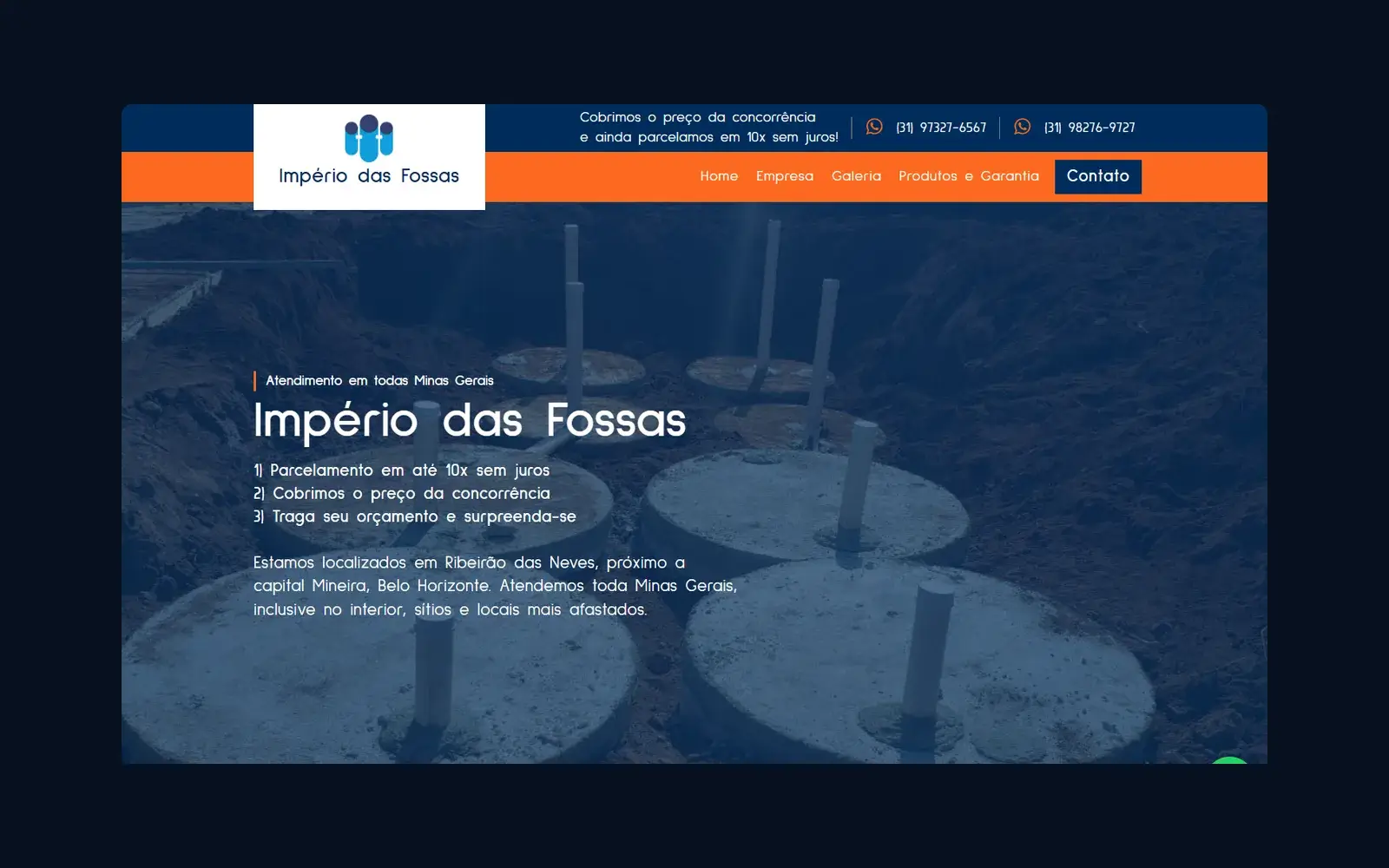 Site de Império das Fossas em janela de navegador