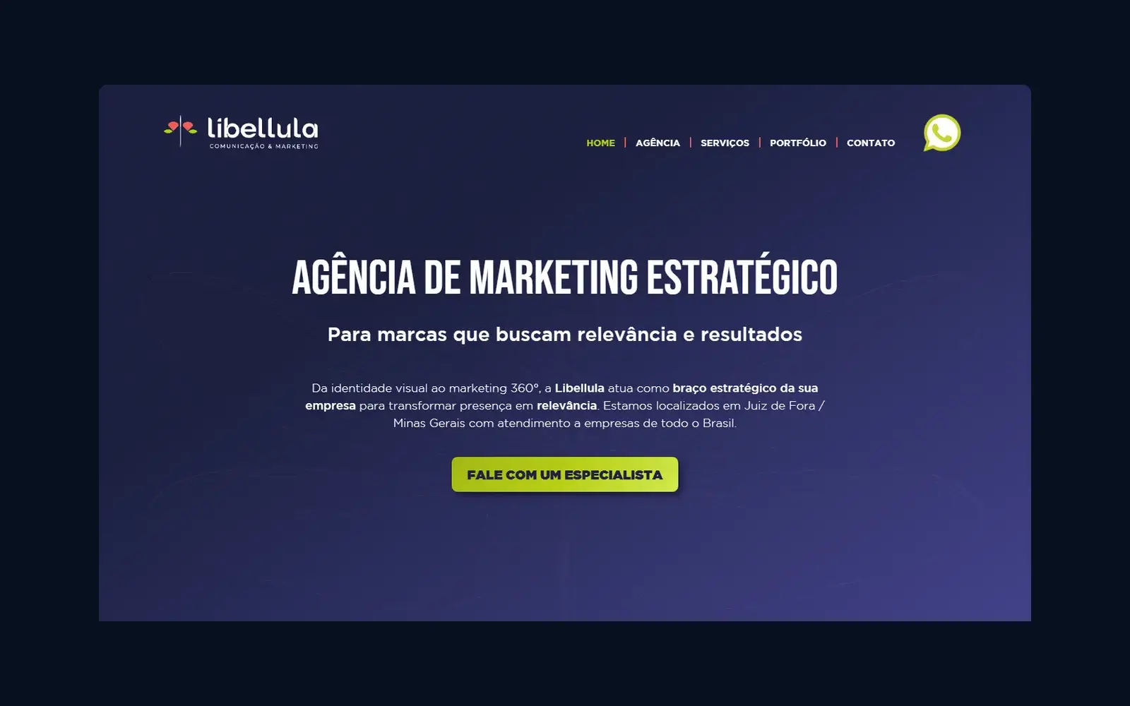 Site de Libellula Marketing em janela de navegador