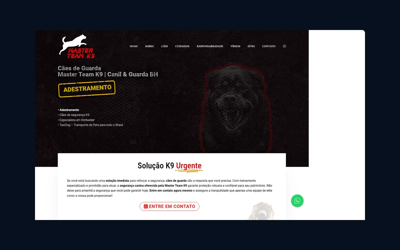 Site de Master Team K9 em janela de navegador