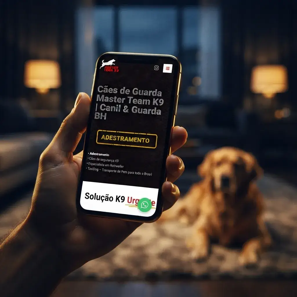 Versão mobile do site de Master Team K9 em uso
