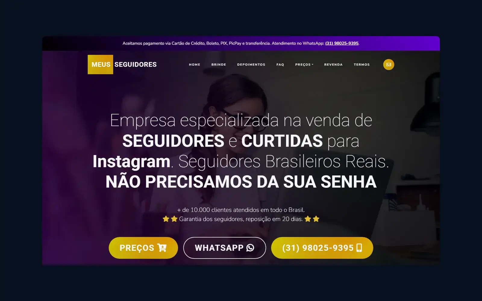 Site de Onde Comprar Seguidores em janela de navegador