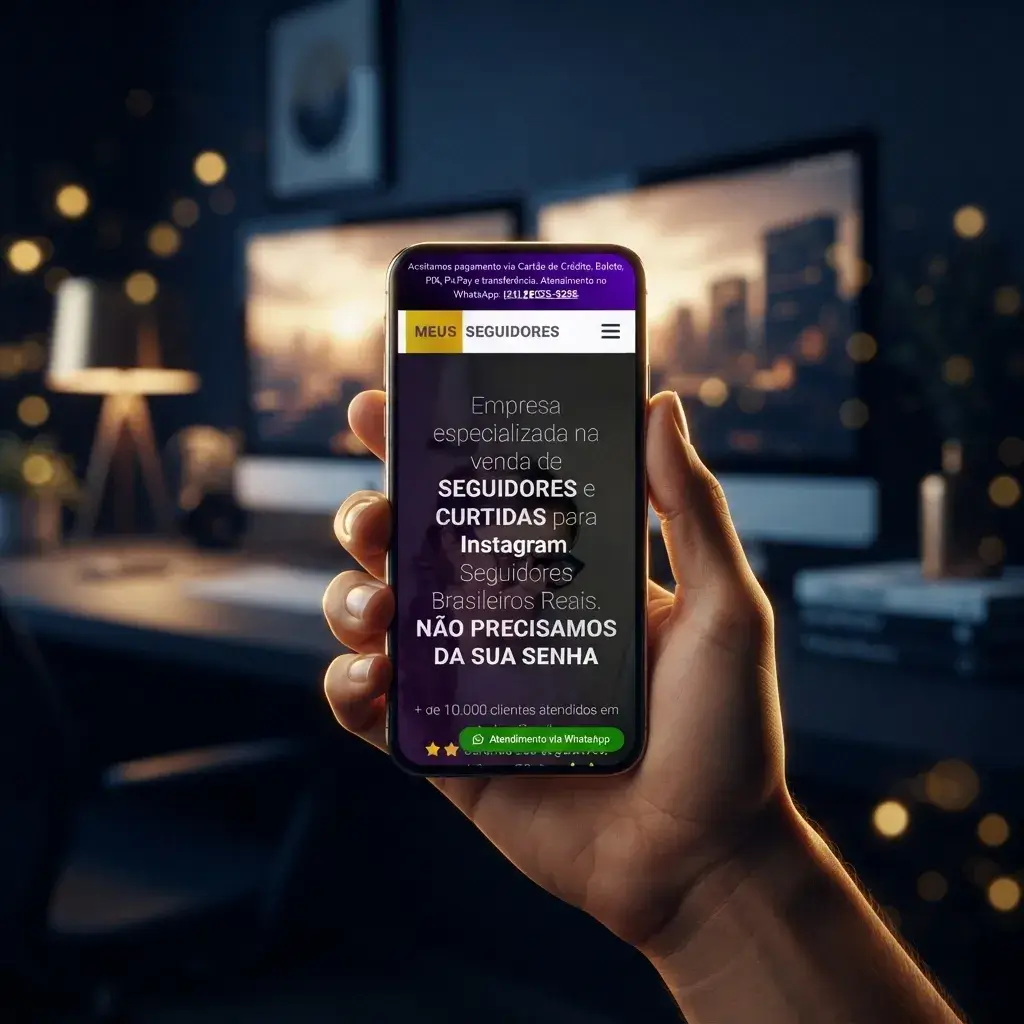 Versão mobile do site de Onde Comprar Seguidores em uso
