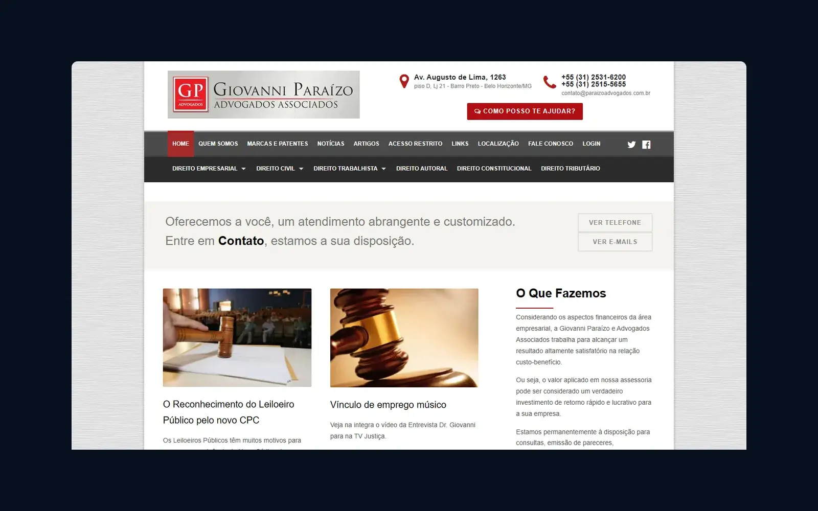 Site de Paraizo Advogados em janela de navegador