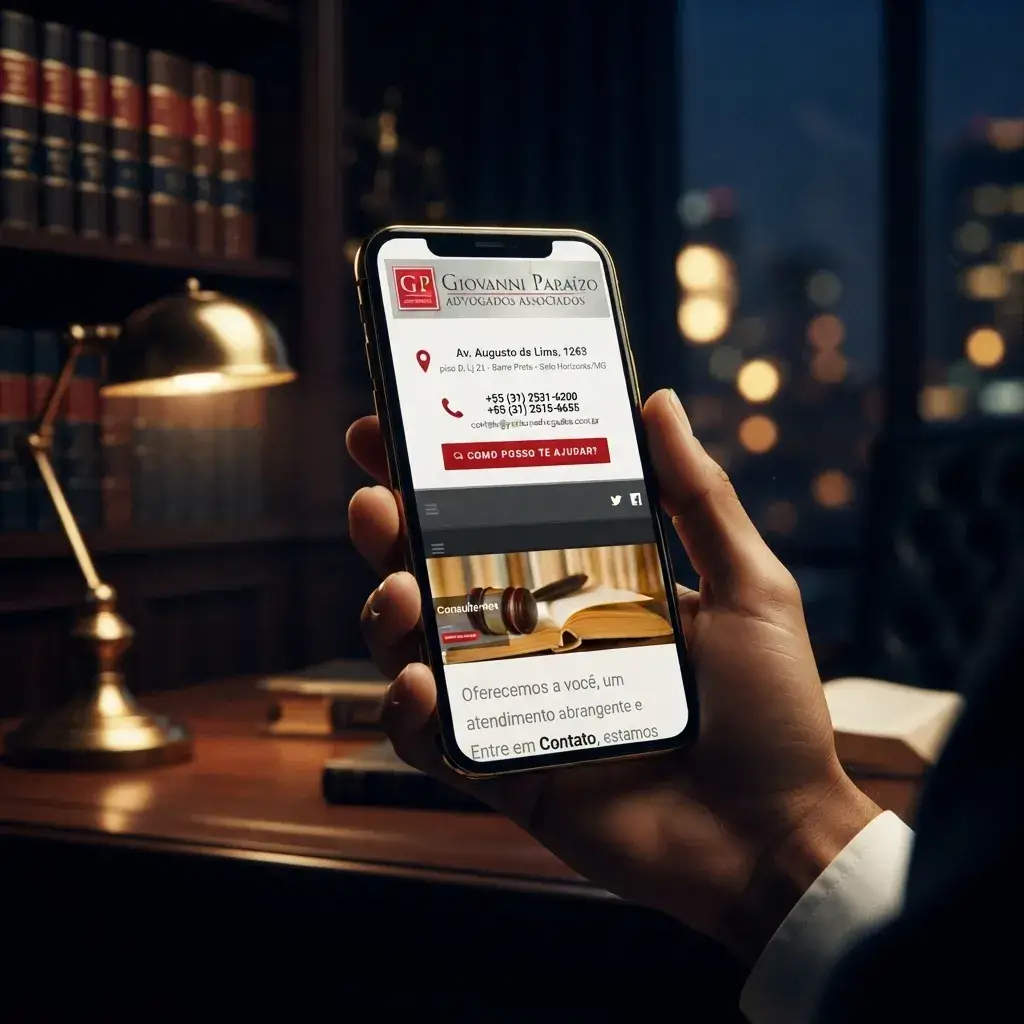 Versão mobile do site de Paraizo Advogados em uso