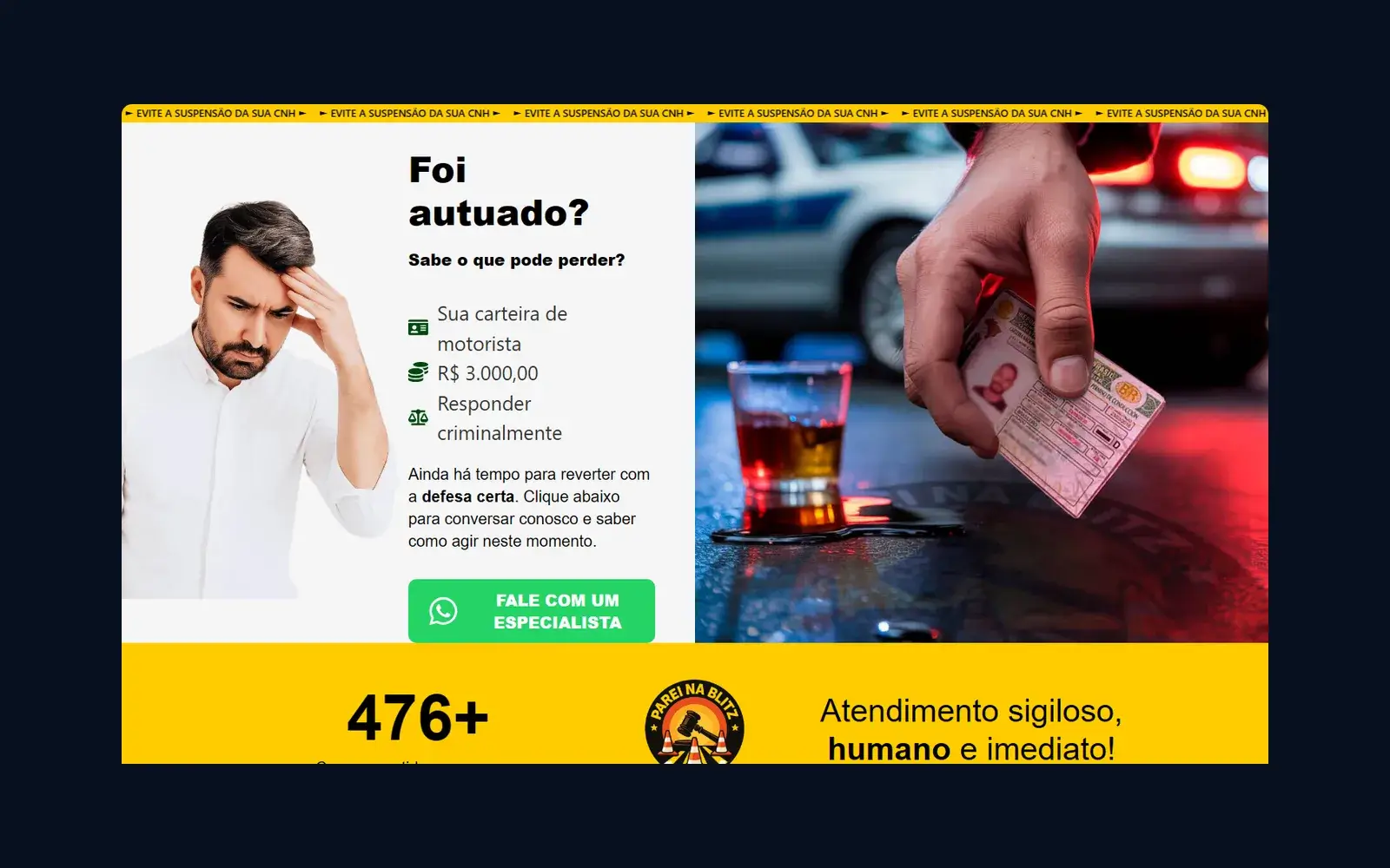 Site de Parei na Blitz em janela de navegador