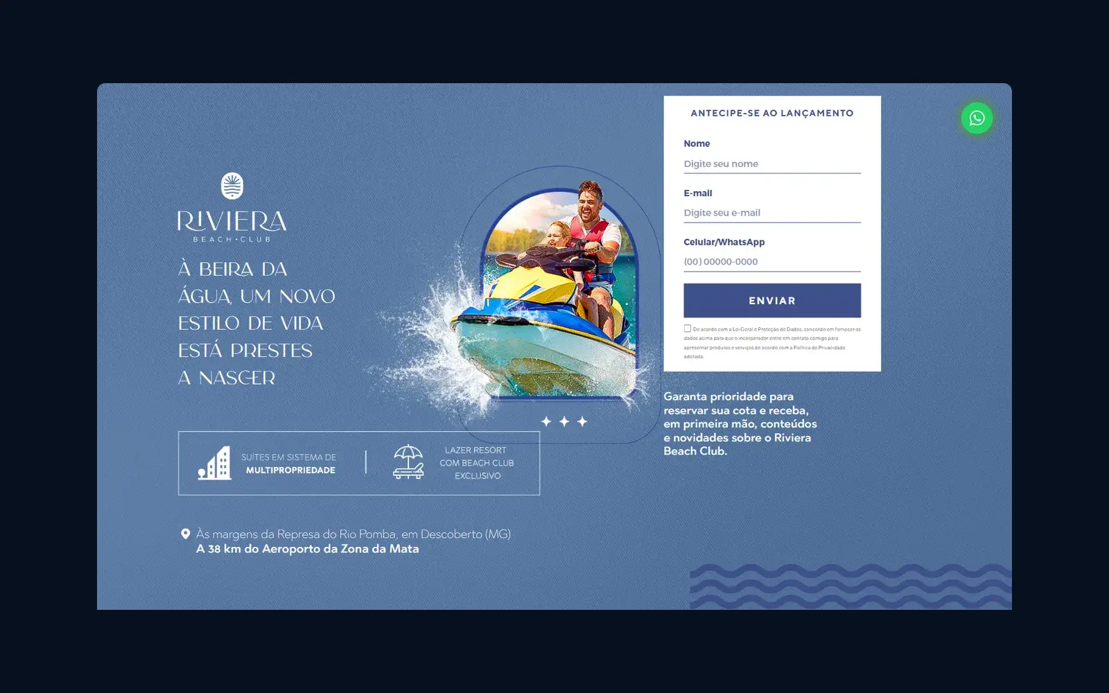 Site de Riviera de Descoberto em janela de navegador