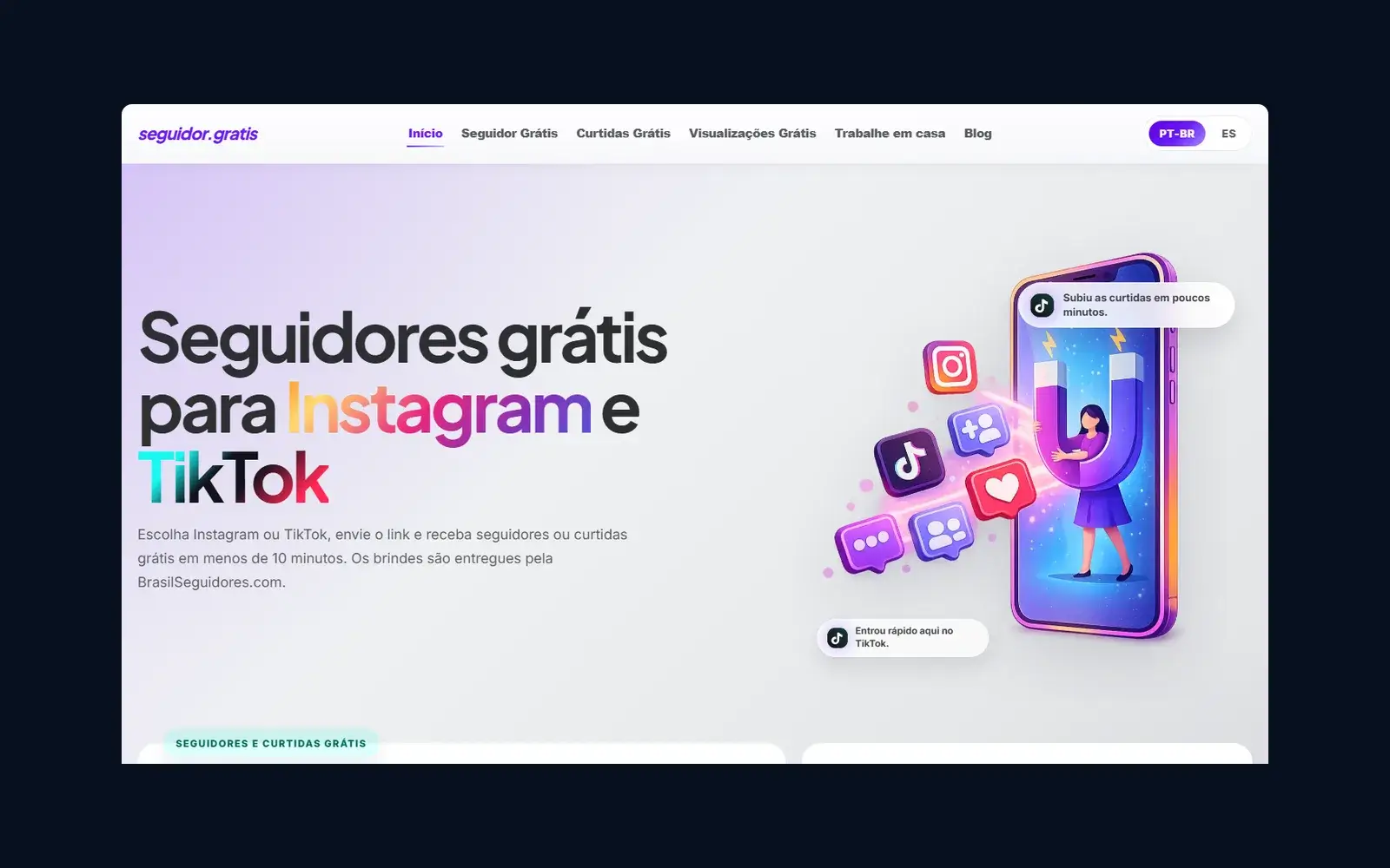 Site de Seguidor Grátis em janela de navegador