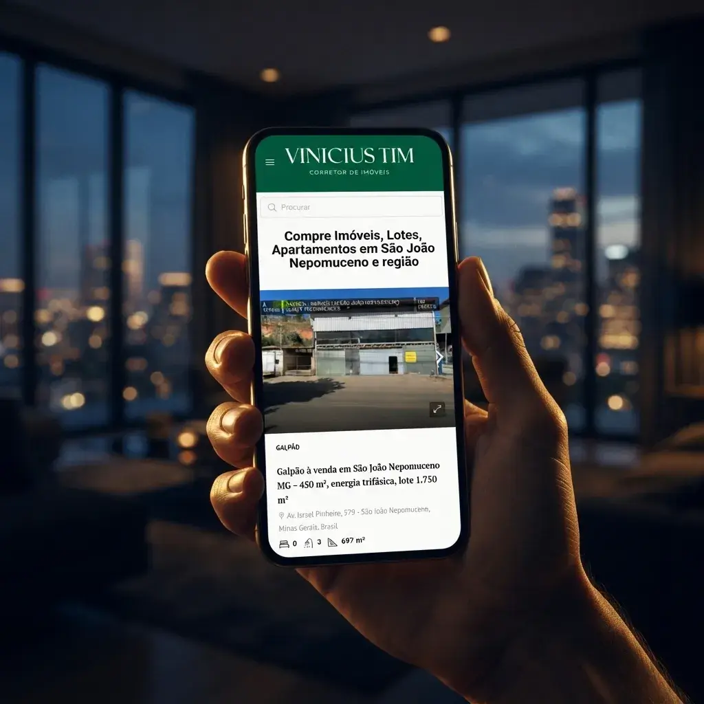Versão mobile do site de Vinícius Tim Corretor em uso